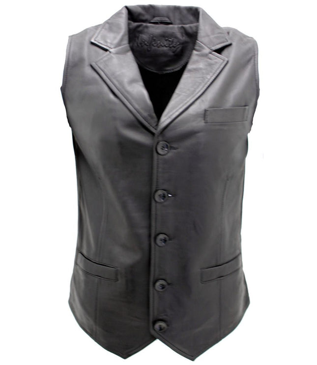 Mens Smart Classic Leather Waistcoat-Bristol - Black