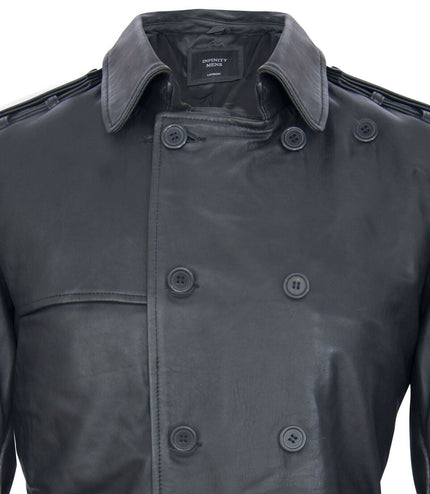 Mens Black Leather Trench Coat-Memphis