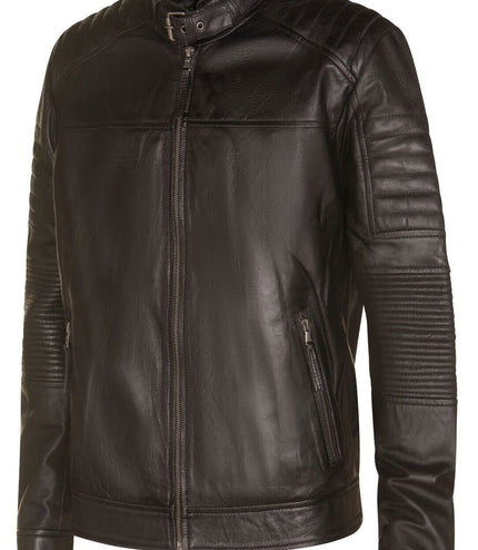Mens Black Leather Quilted Biker Jacket - Paris