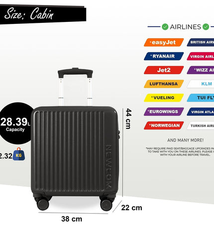 Hard Shell Cabin 44 x 22 x 38 cm Black TSA Secure Luggage Suitcase Suitable for Easyjet, Ryanair