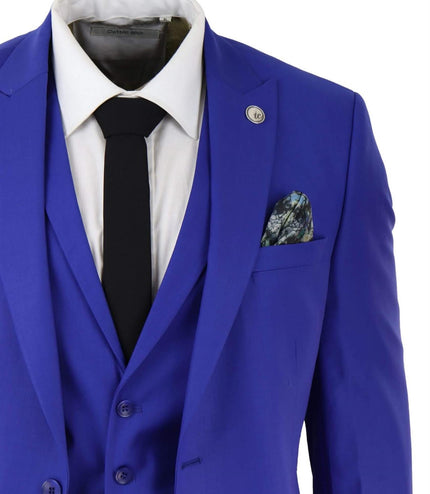 Mens 3 Piece Royal Blue Tailored Fit Complete Suit Best Man Groom Prom Wedding