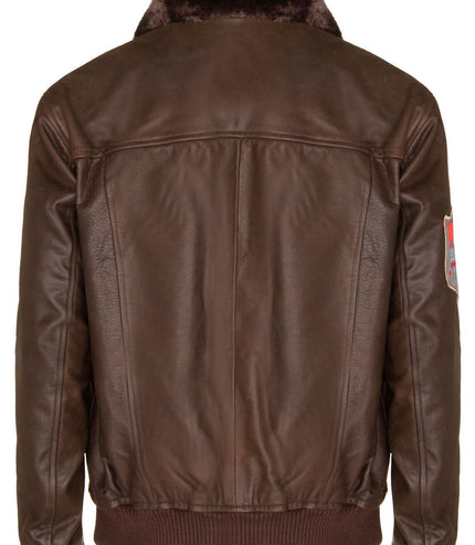 Mens Brown Leather US Aviator Bomber Jacket - Warsaw