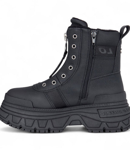 Buffalo Womens Black Chunky Platform Front Zip High Ankle Combat Boots - Fusion