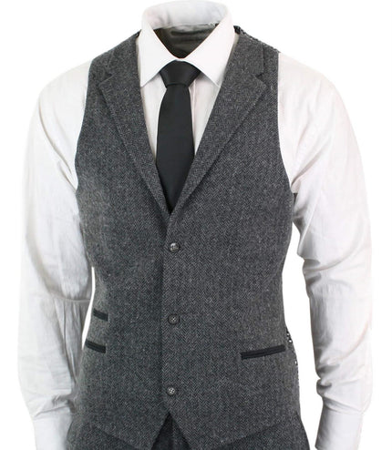 Men's 3 Piece Charcoal Grey Herringbone Tweed Suit