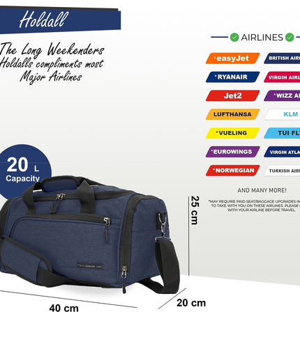 Holdall Carry On 40x 20 x25cm Under-seat Travel Duffel Bag for Ryanair, Easy Jet Blue