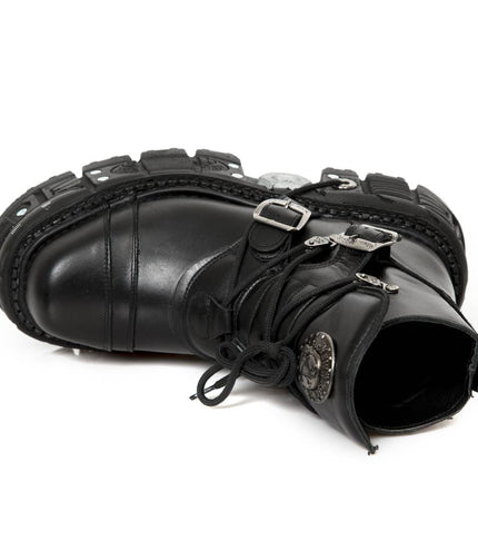New Rock M-Tank007-S1 Black Leather Gothic Combat Platform Ankle Boots