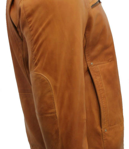 Mens Classic Leather Biker Jacket-Caracas - Tan