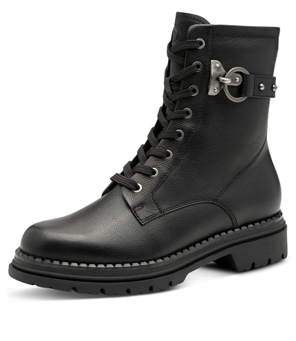 Tamaris Womens Fashion Black Leather Lace-Up Zip Combat Ankle Boots