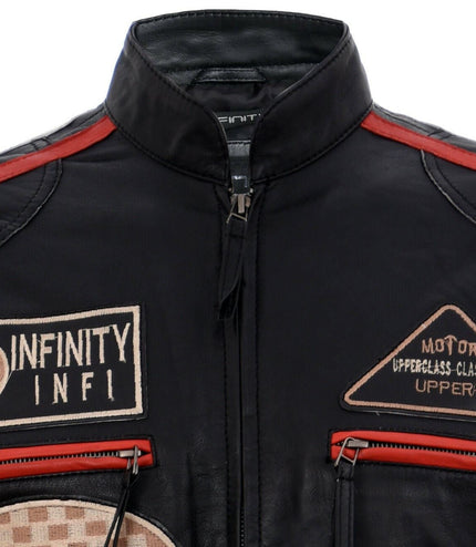 Mens Racing Leather Biker Jacket-Portland - Black