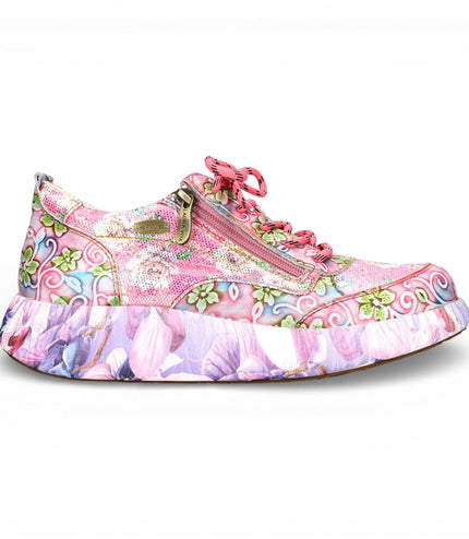 Laura Vita Women's Nikito 62 Rose Pink Floral Leather Trainers Platform Sneaker Shoes