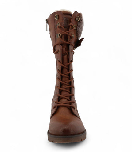 Mustang Women's Brown Mid-Calf Faux Fur Winter Combat Boots