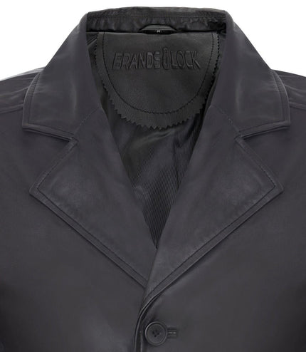 Mens 3/4 Black Leather Coat-Rosario