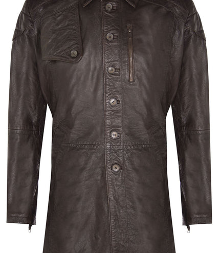 Mens Leather Trench Coat-Hamburg - Brown