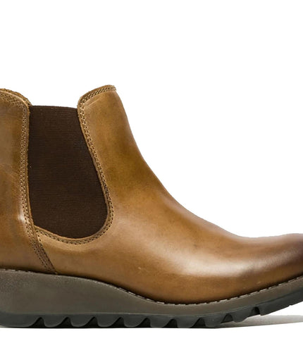 Fly London Womens Camel Salv Chelsea Leather Ankle Casual Wedge Heel Boots