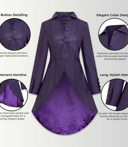 Womens Gothic Full Length Leather Coat Victorian Flare Goth Punk - Plum