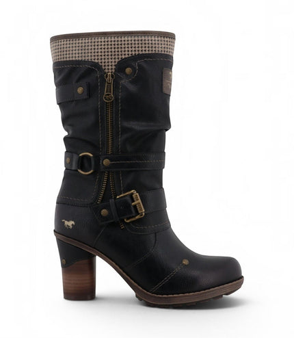 Mustang Women's Black Mid-Calf Heeled Long Boots - M0162001