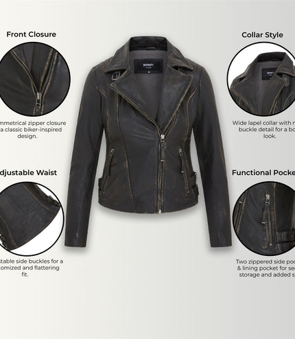 Womens Black Quilted Leather Brando Classic Biker Jacket