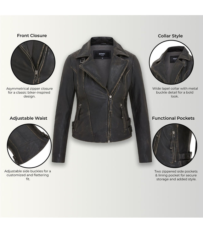 Womens Black Quilted Leather Brando Classic Biker Jacket