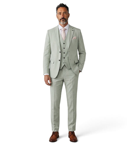 Men's Sage Green 3 Piece Tailored Fit Formal Suit - Belmont