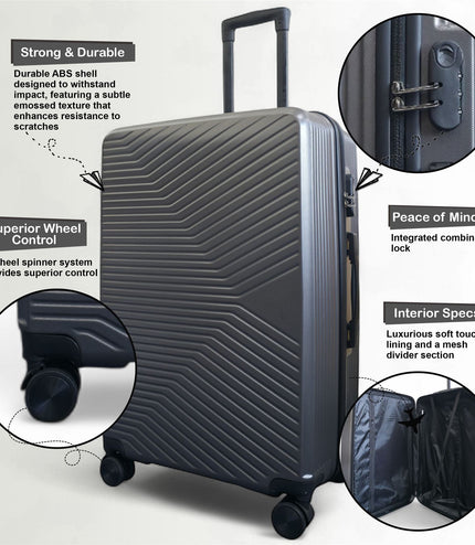 Junee Set of 3 Hard Shell Suitcase in Charcoal Grey