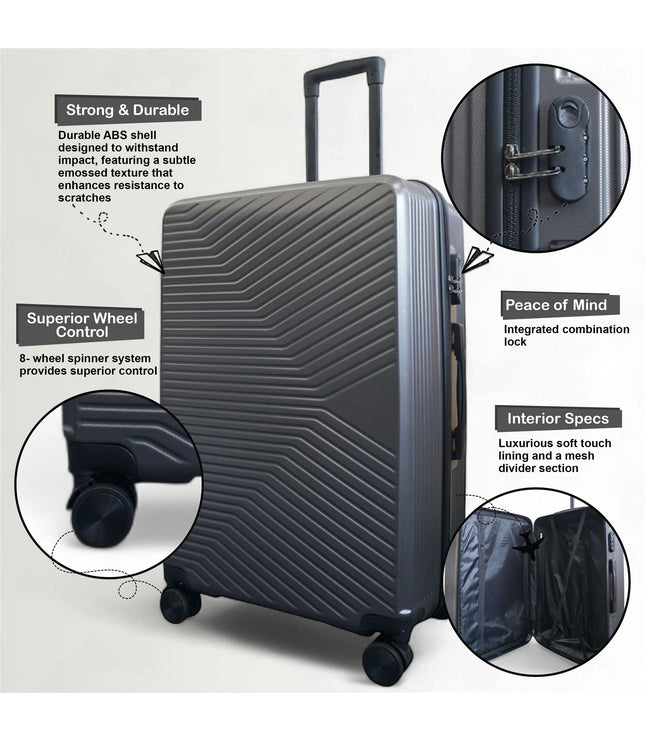 Junee Set of 3 Hard Shell Suitcase in Charcoal Grey