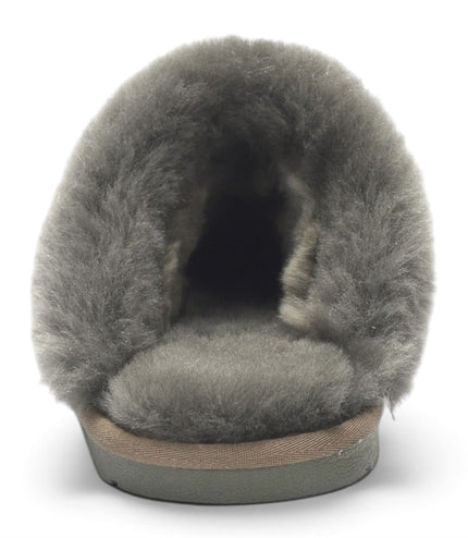 Women's Genuine Sheepskin Olive Green Suede Mule Winter Slippers - Luna