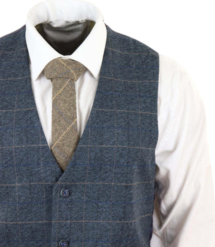 Mens 3 Piece Blue Tweed Check Vintage Suit