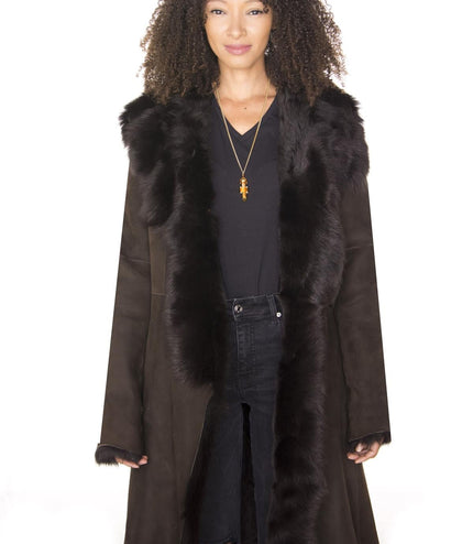 Womens Toscana Sheepskin Suede Trench Coat-Tbilisi - Navy