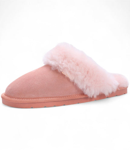 Women's Genuine Sheepskin Pink Suede Mule Winter Slippers - Luna