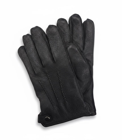 Men's Black Italian Leather Warm Wool-Lined Winter Gloves - M-LGV-505