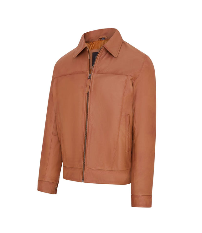 Mens Retro 100% Nappa Leather Harington Biker Jacket - Tan