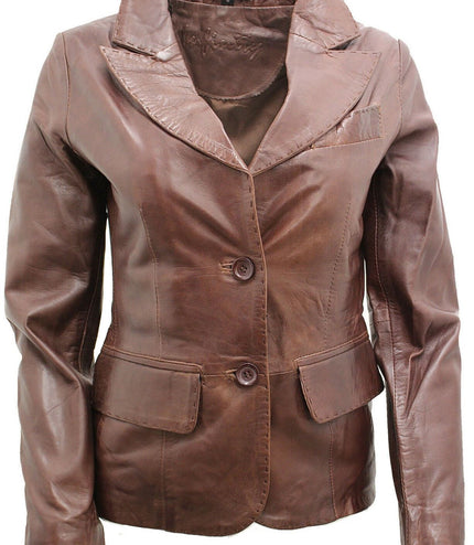 Womens Leather Blazer Jacket-Seregno - Brown