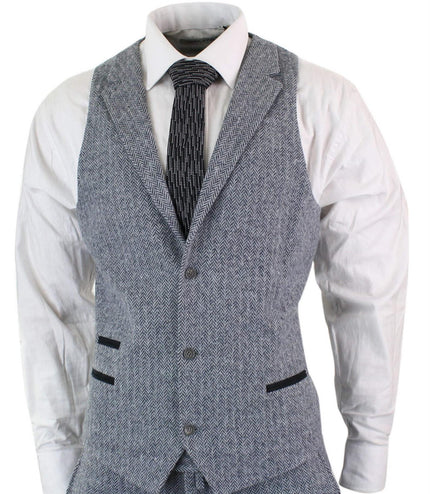 Men's 3 Piece Grey Herringbone Tweed Suit