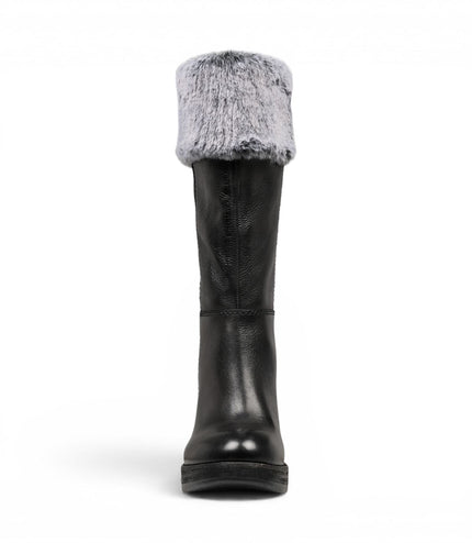 Windsorsmith Womens Mid Calf Black Leather High Heel Fur Boots - Lovestruck