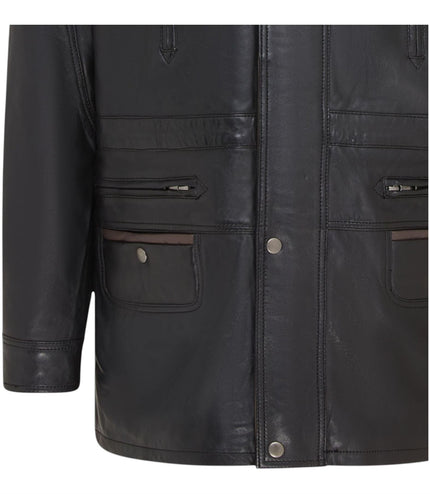 Mens Soft Italian Leather Parka Coat-Winnipeg - Black-Brown