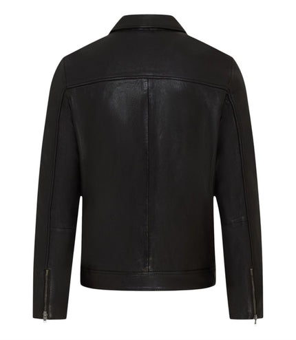 Mens Leather Black Harrington Collar Biker Jacket - Alpha