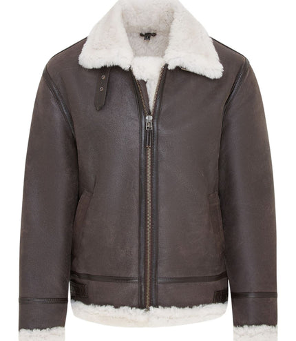 Mens Creck Brown Warm Sheepskin Aviator Zip-Up Flight Jacket-Harrogate