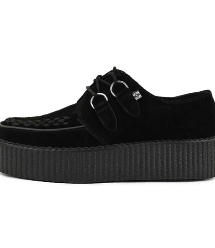 TUK Viva High Creeper Black Suede Platform Lace-Up Goth Shoes - AV7757