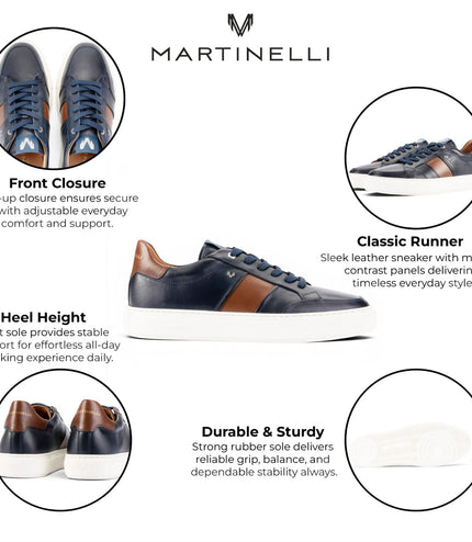 Martinelli Men's Blue Leather Sneakers Trainer Shoes - Hastings