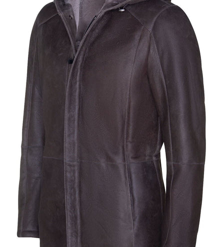 Mens Sheepskin Hooded Parka Coat-Alafaya
