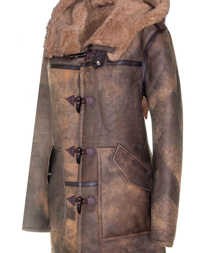 Mens Antique Sheepskin Duffle Coat-Arona
