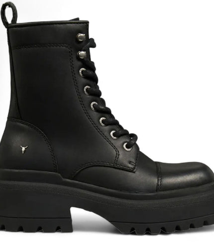 Windsorsmith Womens Black Leather Chunky Platform Combat Boots - Destroy