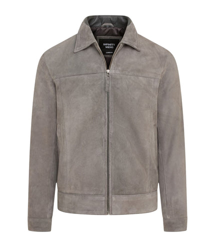 Mens Retro Brown 100% Goat Suede Leather Harington Biker Jacket - Stone