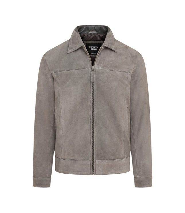 Mens Retro Brown 100% Goat Suede Leather Harington Biker Jacket - Stone