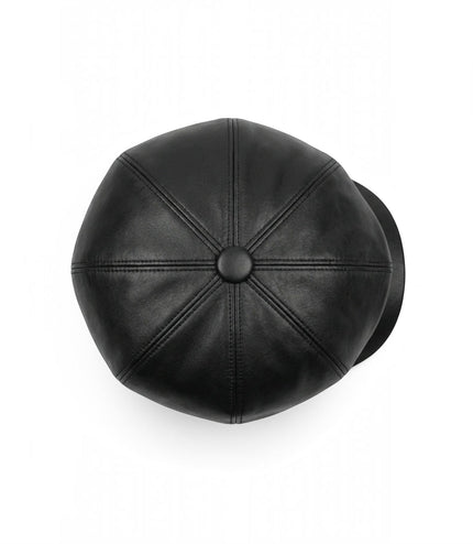 Men's Black Faux Leather Vintage 8-Panel Gatsby Baker Boy Hat - MHT-1