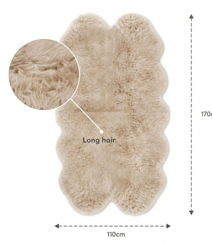 Genuine Sheepskin Cream Quad Natural Fluffy Silky Soft Real Wool Rug