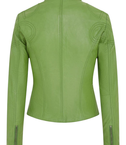 Womens Slim-Fit Leather Biker Jacket-Maldon - Apple