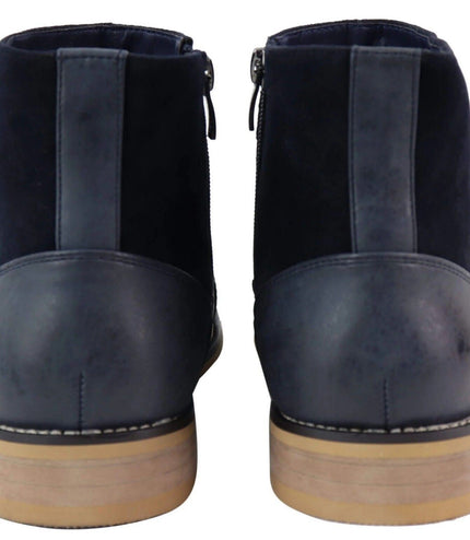 Mens Navy Leather Suede Zip Up Chelsea Boots