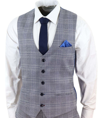 Mens 3 Piece Grey Birdseye Check Classic Suit