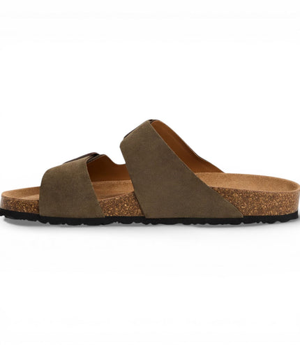 Tamaris Men's Olive Green Leather Slip-On Footbed Slipper Sandals